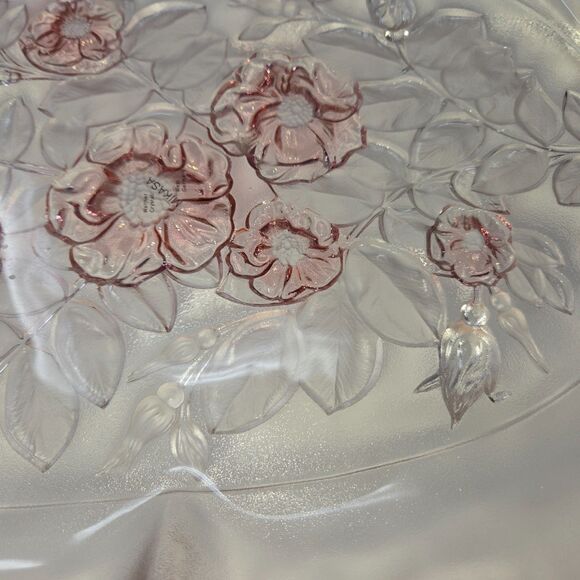 MIKASA Rosella Oval Canape Serving Platter 16" Walther Crystal Pink Rose Ruffled - Picture 13 of 16